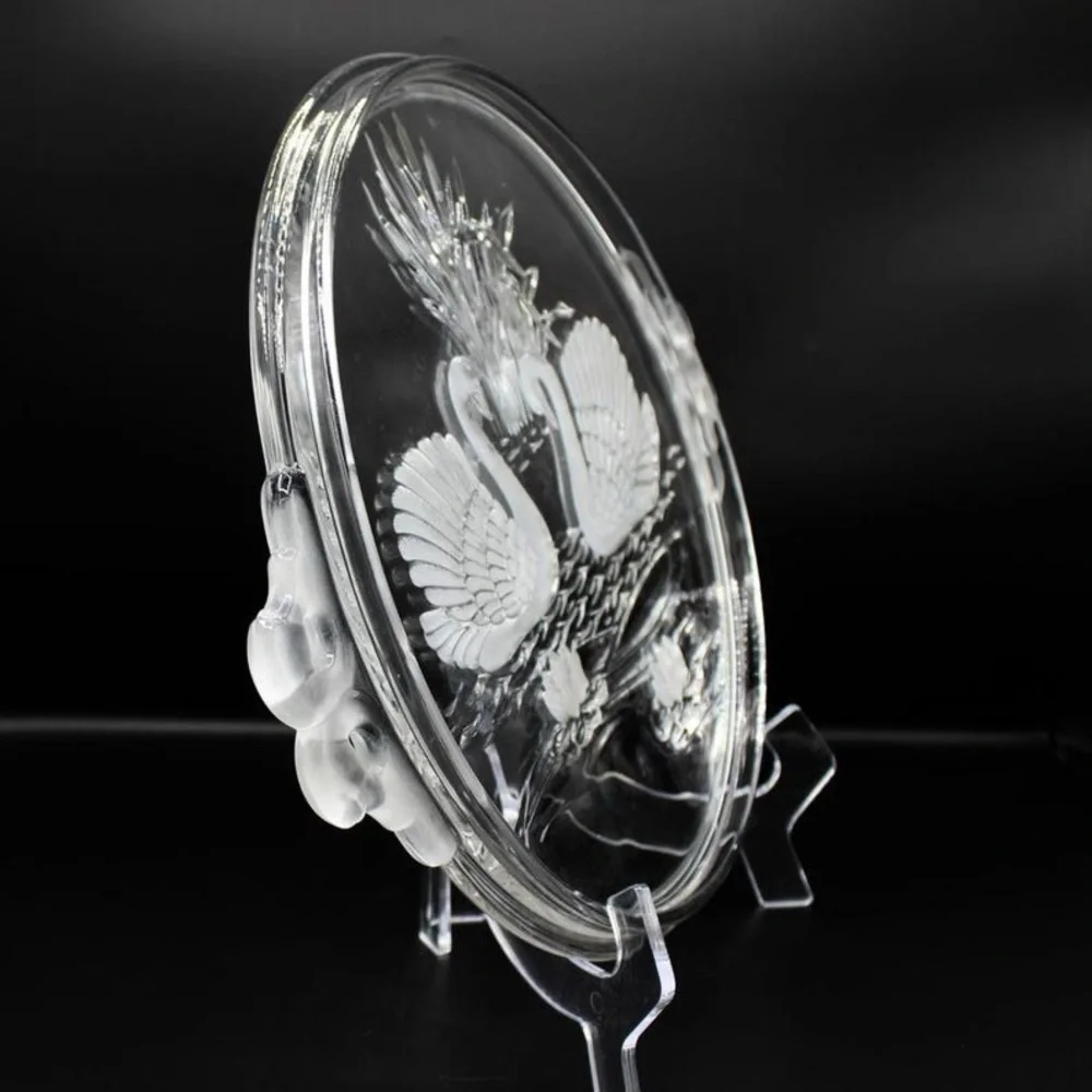 Vintage Mikasa Walther Crystal Etched Glass Swans Cake Plate/ Tray~ Germany